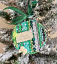 Personalised Merry Christmas Bauble - Green Striped Hoop - Handmade Ornament
