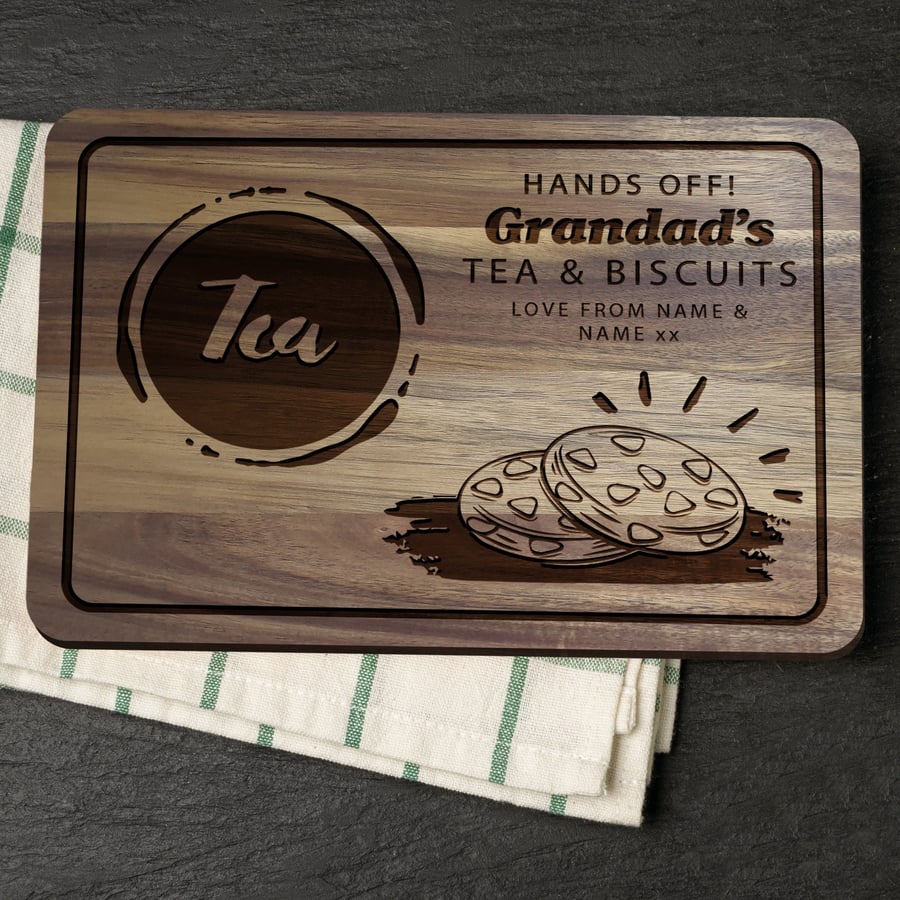 Father's Day Gift Personalised Hands Off Tea & Biscuits Board Chopping Board