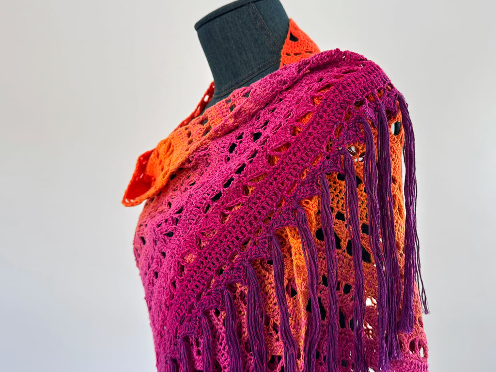 Large Handmade Crochet Shawl in Vibrant Sunset Colours