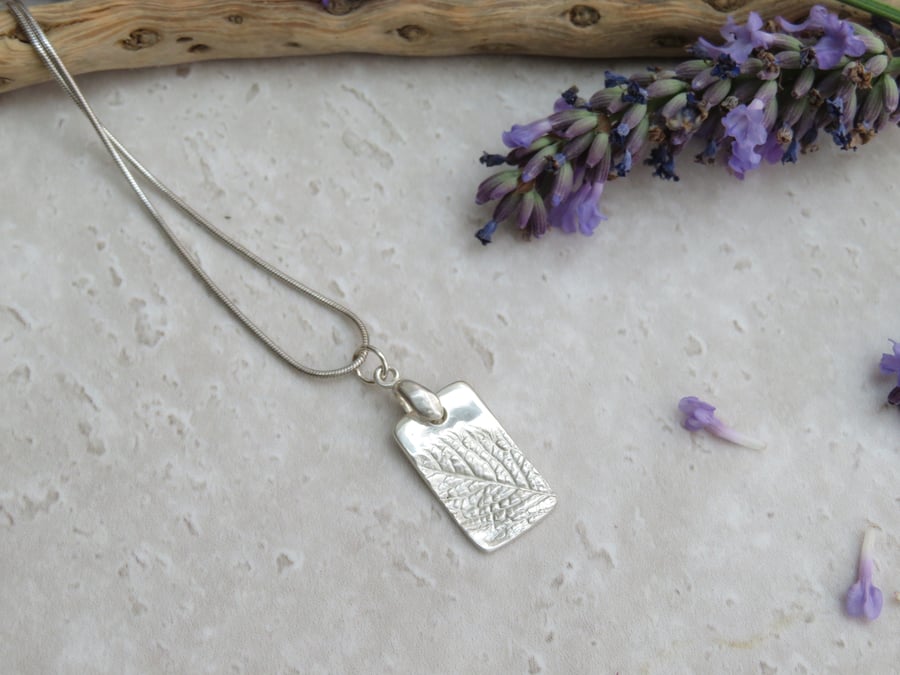 Fine Silver Bramble Leaf Imprint Pendant Necklace