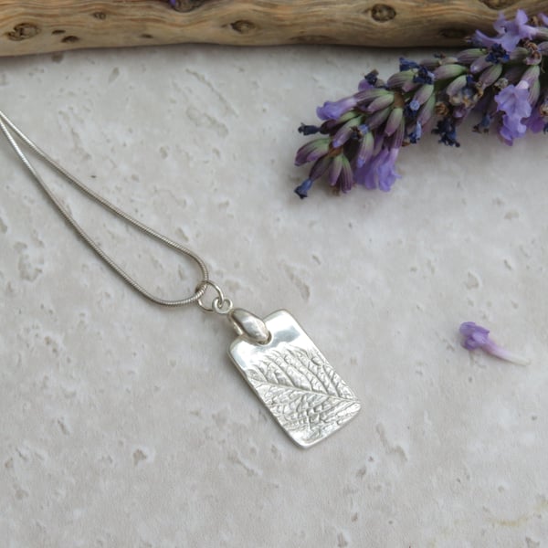 Fine Silver Bramble Leaf Imprint Pendant Necklace