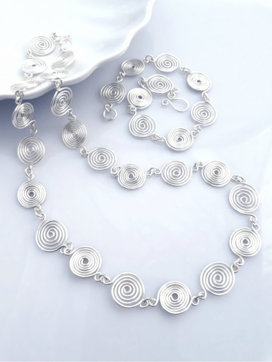 Silver Spiral Necklace and Bracelet matching jewellery set