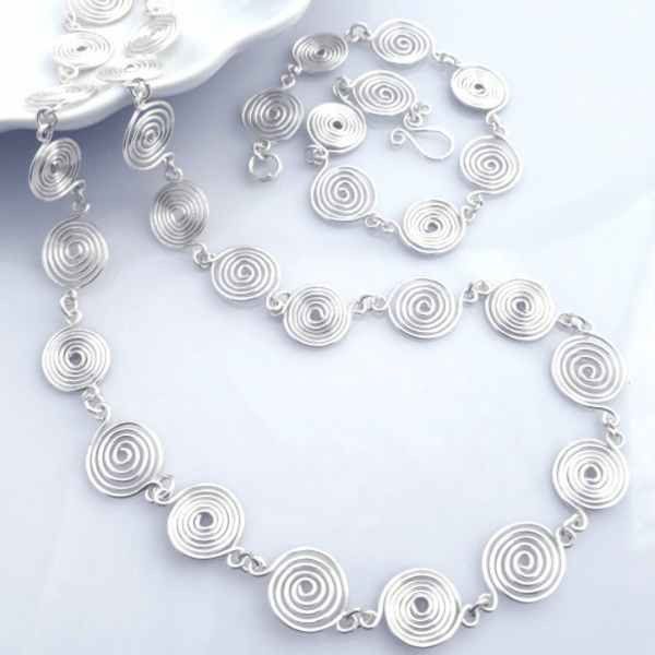 Silver Spiral Necklace and Bracelet matching jewellery set