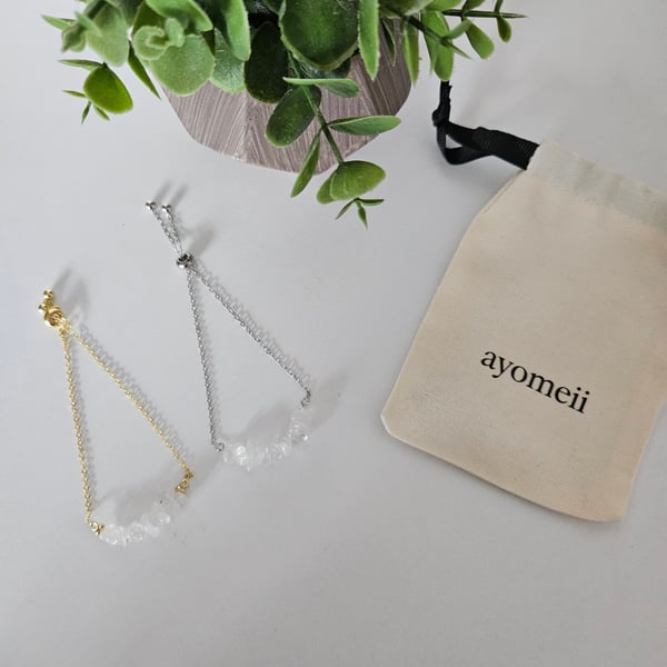 Clear quartz and 18ct gold or platinum plated slider bracelet