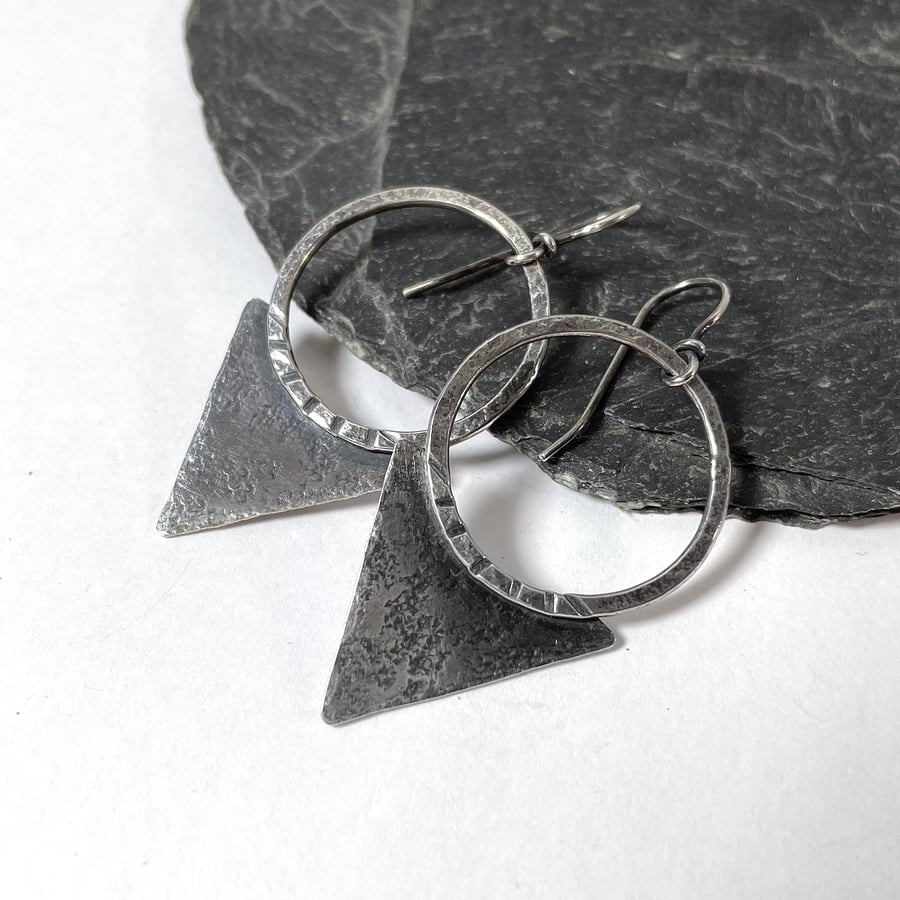 Oxidised silver tribal blade earrings