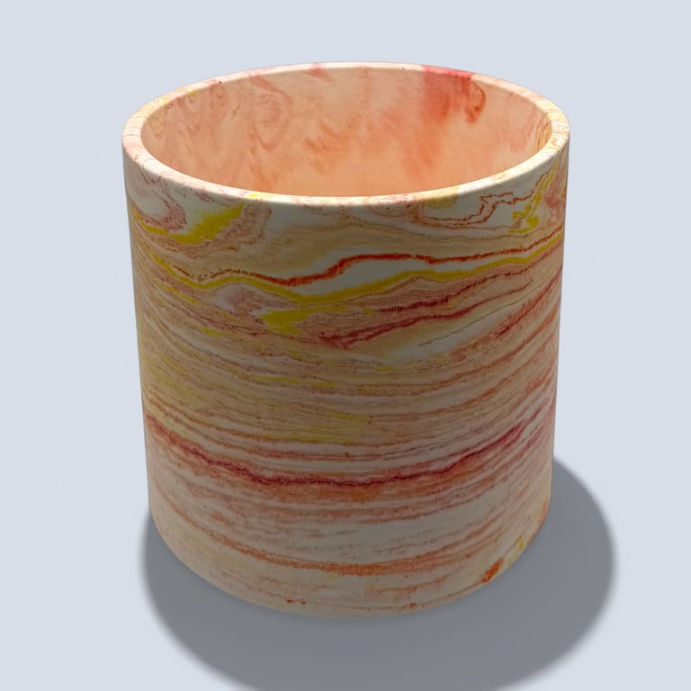 Large Statement Plant Pot in Red, Orange and Yellow Sunrise Marble