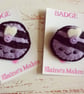 Hand sewn wool blend felt 'busy bee' badge on a printed backing card (lilac)