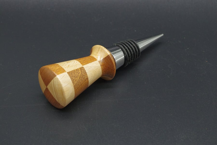 Hand Turned Wooden Bottle Stopper. Segmented. 