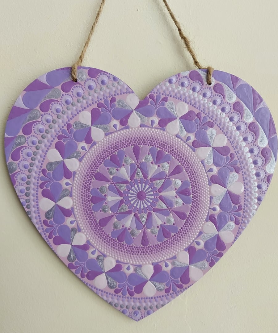 Wooden Heart with Soft Purple Mandala 