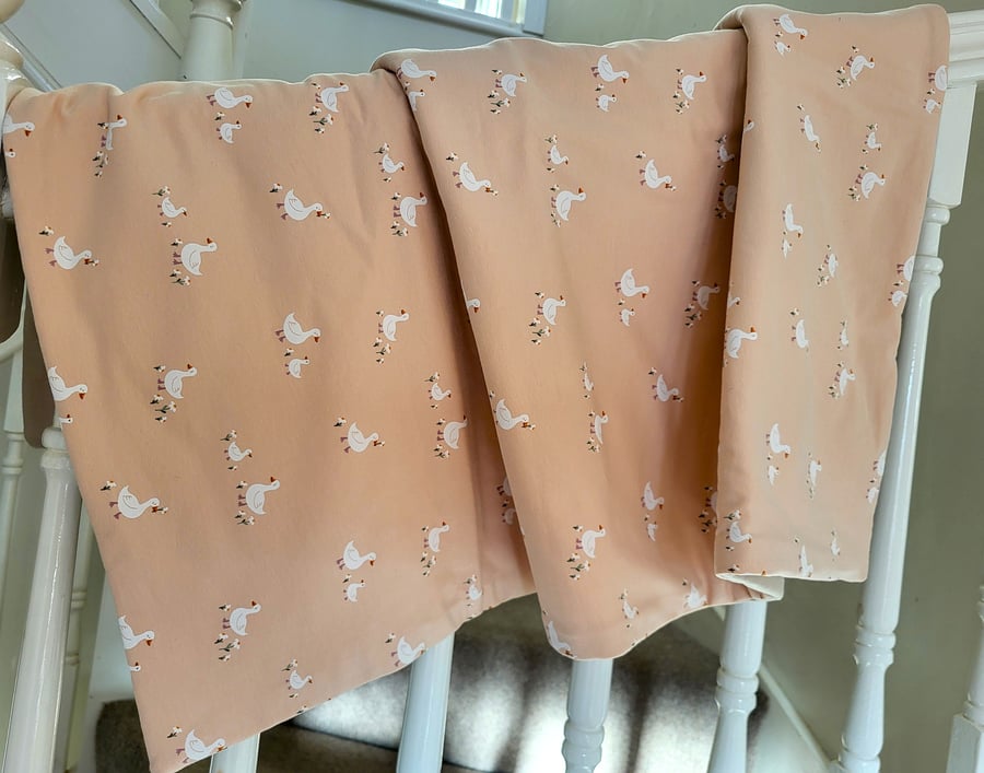 Handcrafted Rose Pink Baby Quilt: Geese & Flowers Print 