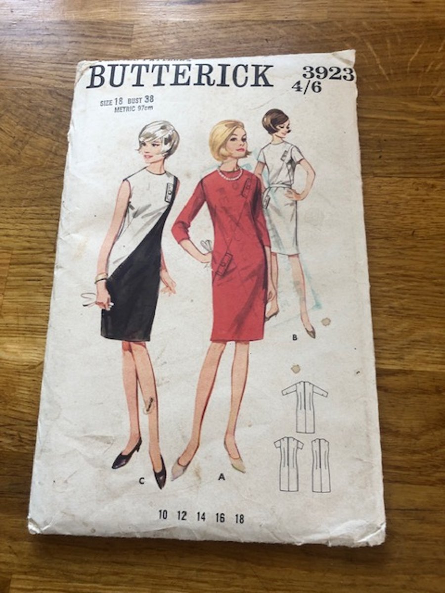 Vintage 1960's Butterick Dress Pattern 3923 - Size 18 Bust 38