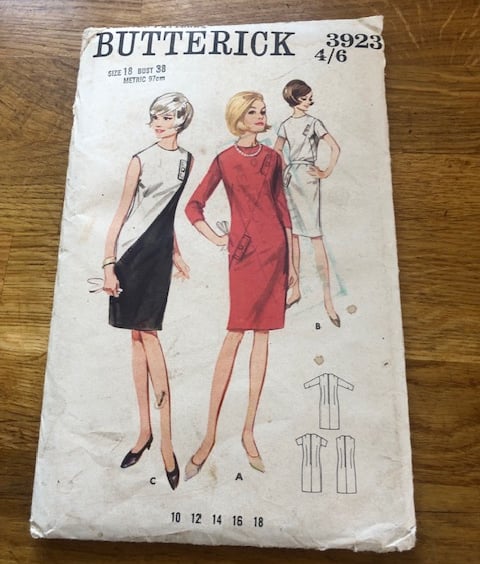 Vintage 1960's Butterick Dress Pattern 3923 - Size 18 Bust 38