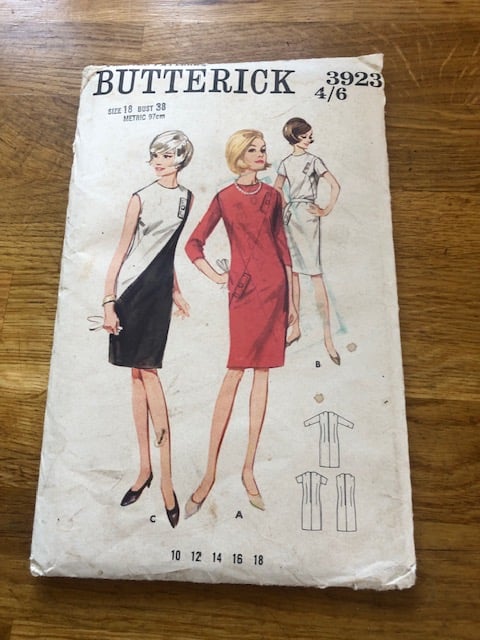 Vintage 1960's Butterick Dress Pattern 3923 - Size 18 Bust 38