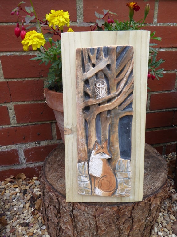 Ceramic art, fox owl art, unique artwork - Wildlife original art
