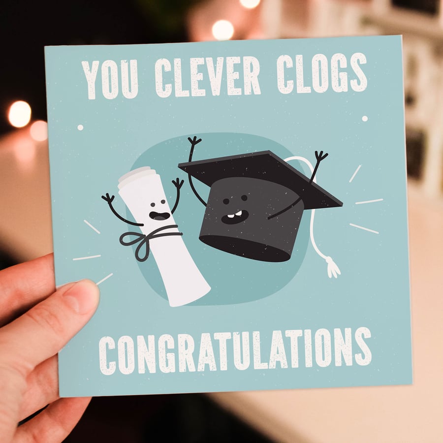 Congratulations card: Clever clogs graduation