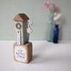 Little Wooden Sea Hut with Clay Flower 'my happy place'