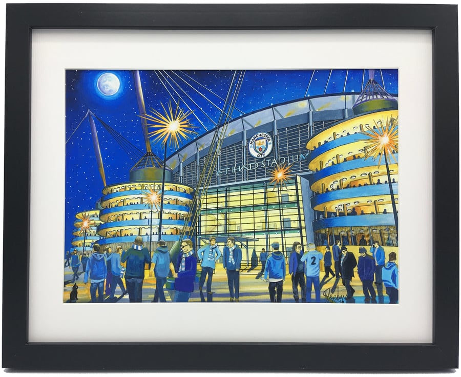 Manchester City FC, Etihad Stadium. Quality Framed Art Print 14" x 11" Frame