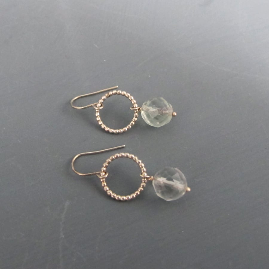 Pale Green Fluorite Gemstone & Sterling Silver Drop Earrings