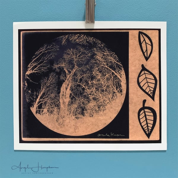 Trees in Moon with Leaves - Cyanotype Print - Bronze