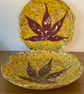Pair of little trinket dishes, real maple leaf, recycled paper mache