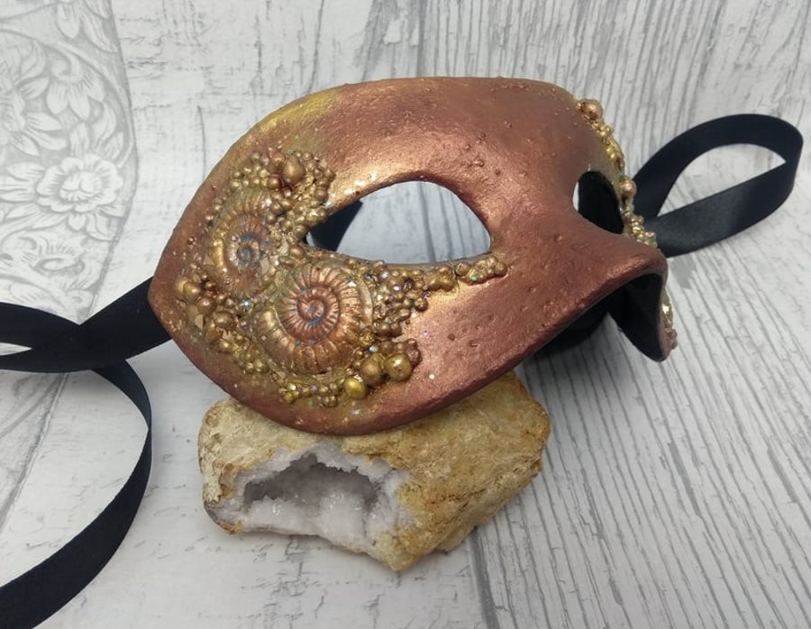 Fossil mask, ammonite, masquerade masks, jurassic, halloween