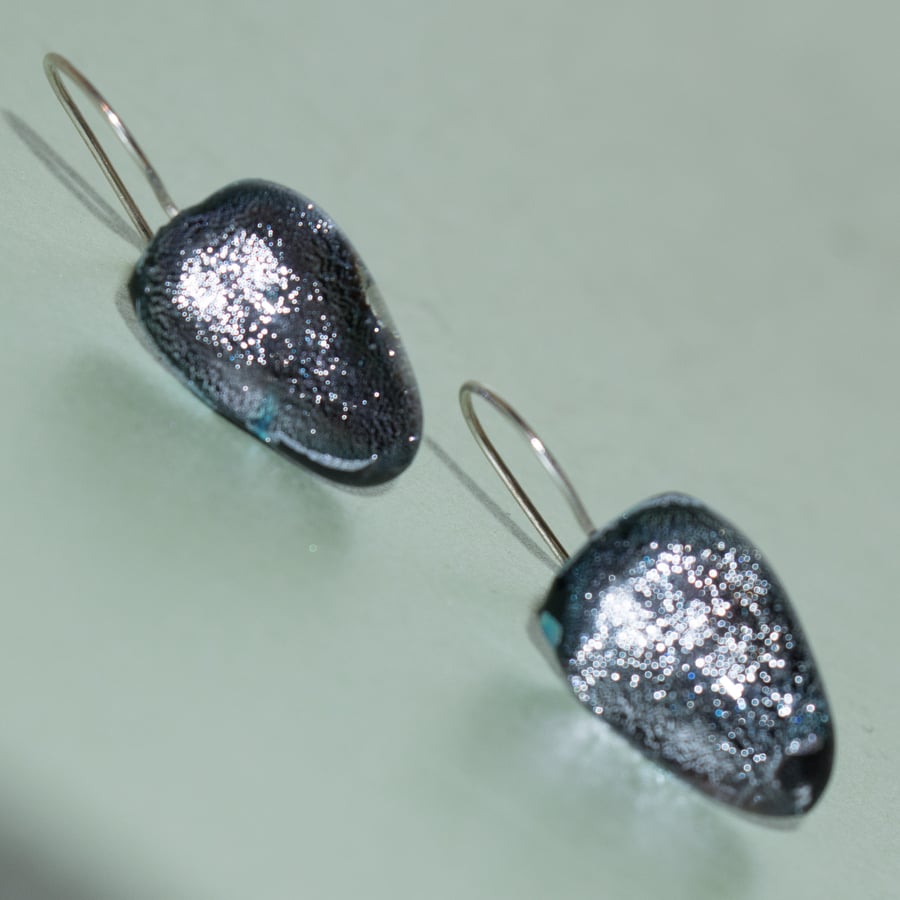 Silver Coloured Dichroic Glass Earrings on Sterling Silver Wires - 2042