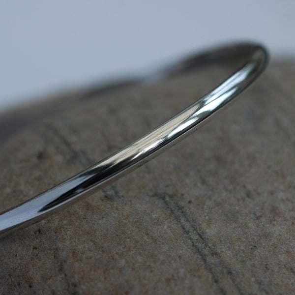 Classic Chunky Sterling Silver Bangle, 4mm wide, Medium, Hallmarked