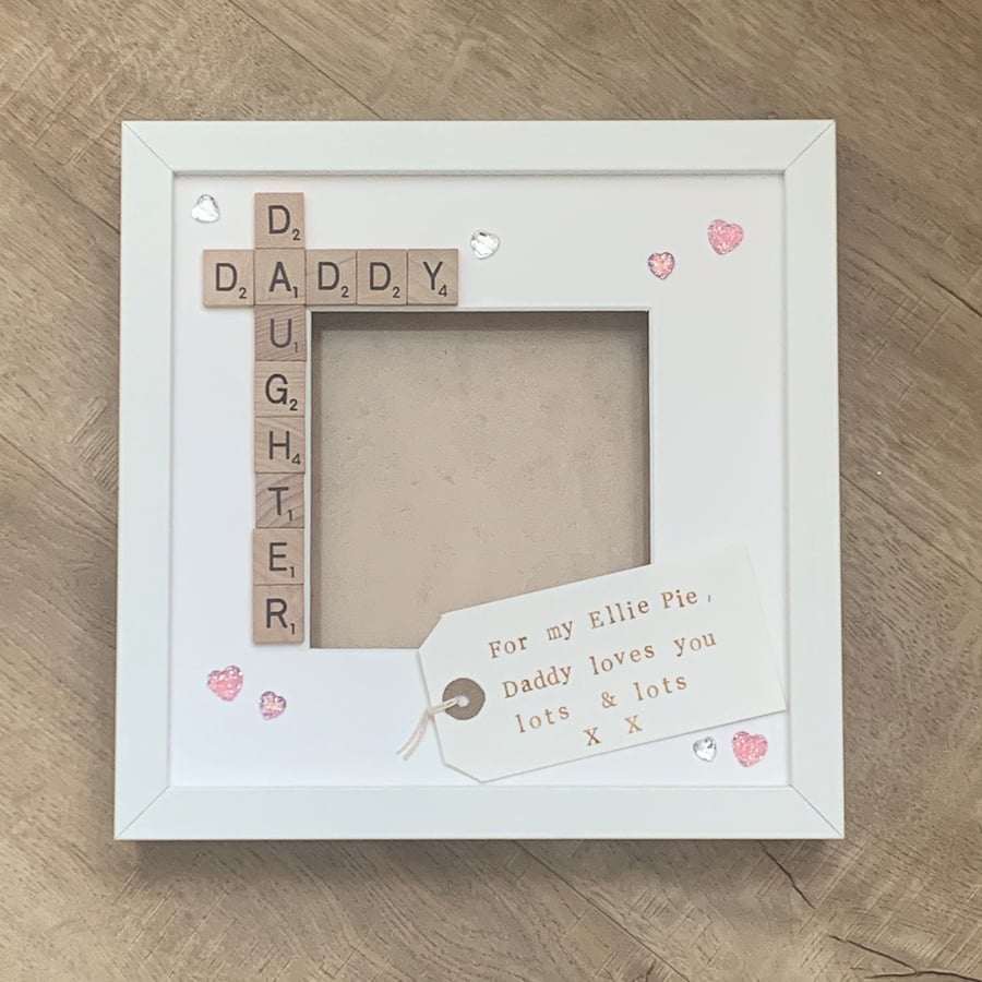 Daddy Daughter Scrabble Art Photo Frame with personalised message.