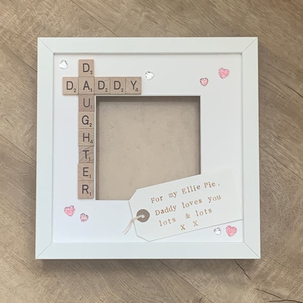 Daddy Daughter Scrabble Art Photo Frame with personalised message.