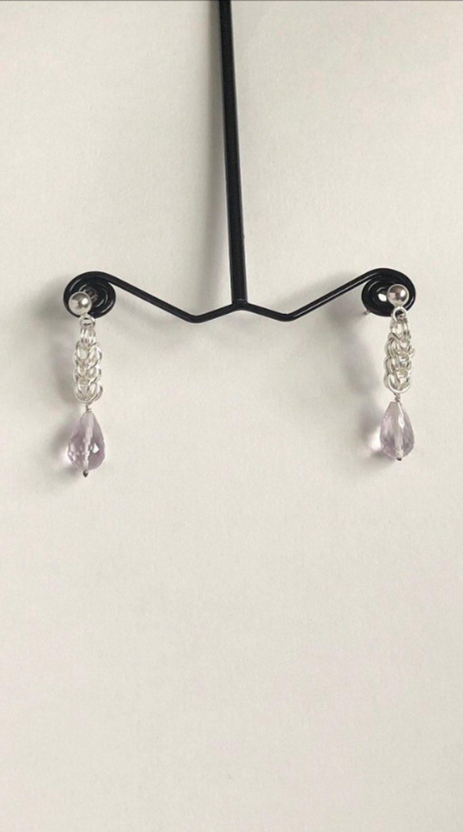 Faceted Light Amethyst Sterling Silver Earrings, with a Chainmaille Chain 