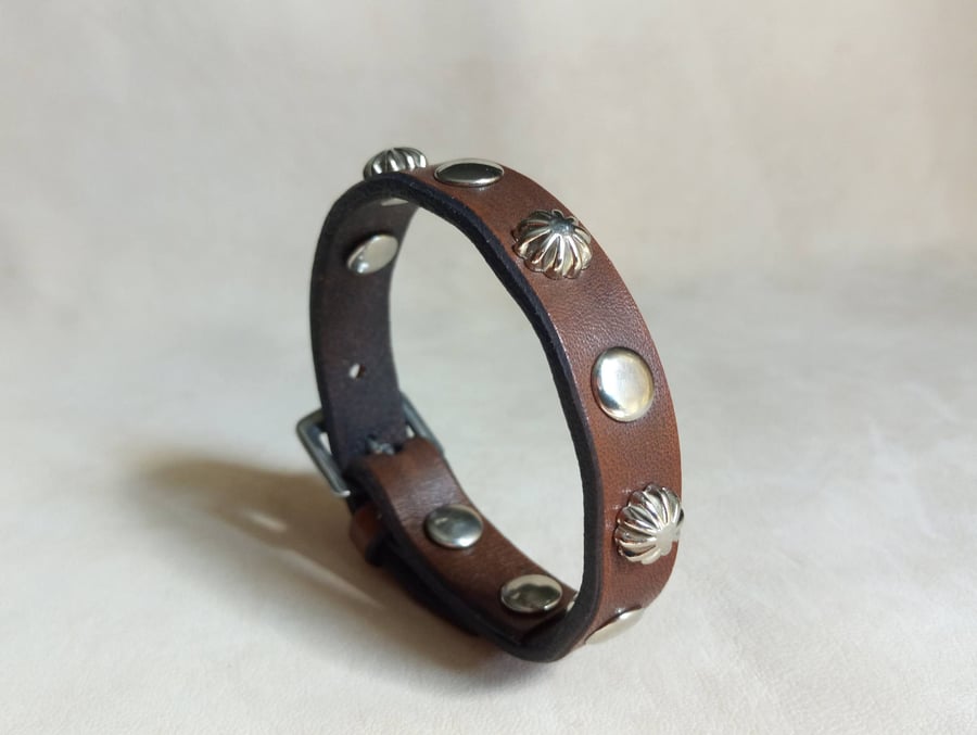 Custom Leather Bracelet with Spike Button Rivets, Leather Bracelet Cuff, Mens Br