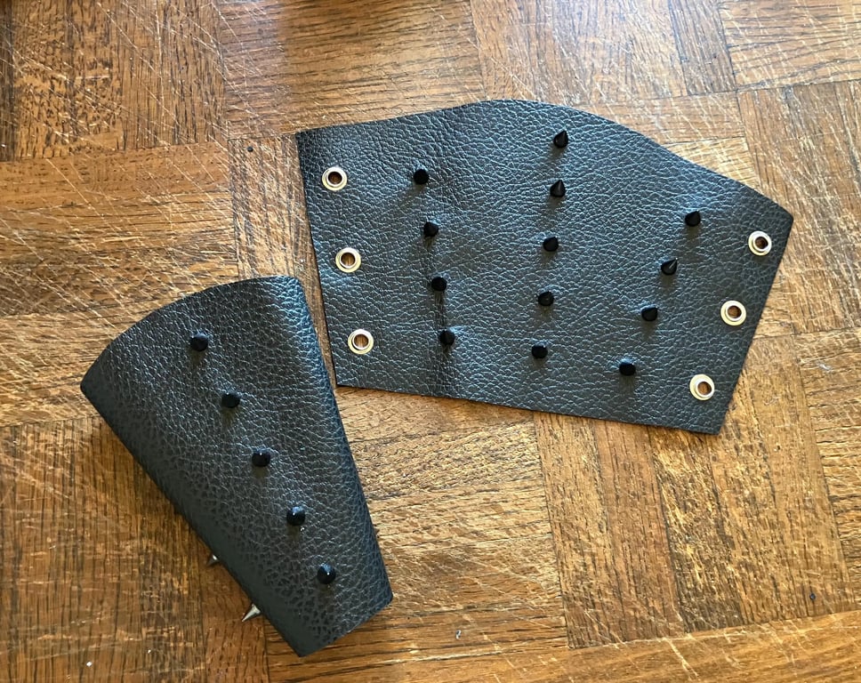Small Pair of Spiked Black Leather Bracers - (sold with lacing) FREE SHIPPING