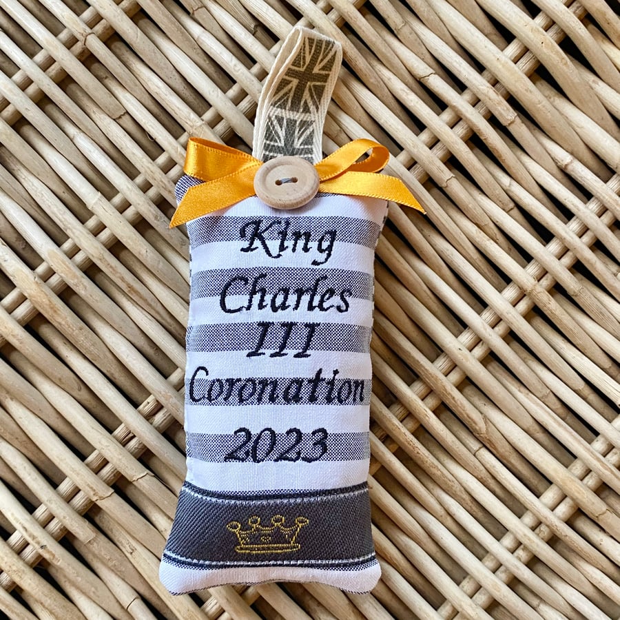 SALE - CORONATION LAVENDER BAG - embroidered, crown and stripes
