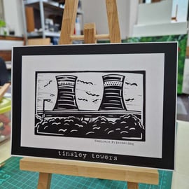 Tinsley Towers A5 art print. Sheffield.