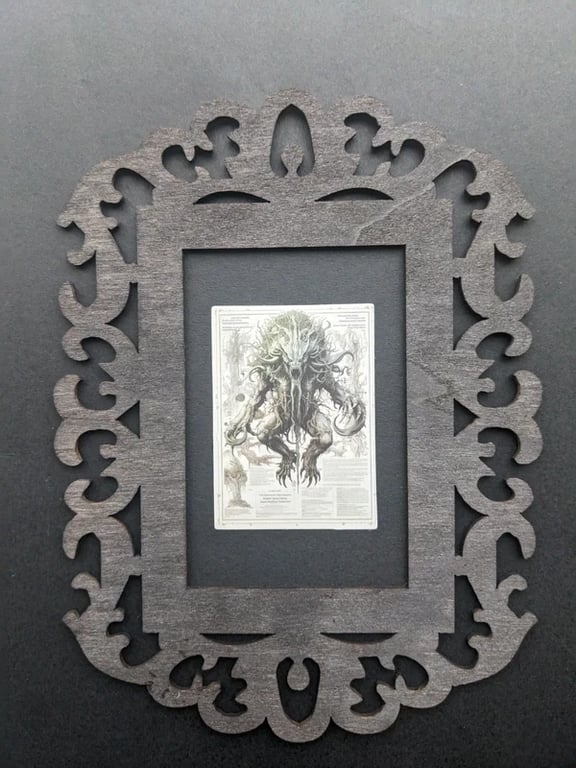 Gothic Laser-Cut Wooden Frame with Eldritch Fantasy Creature