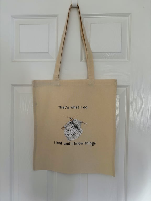 Cotton tote bag - I knit and I know things