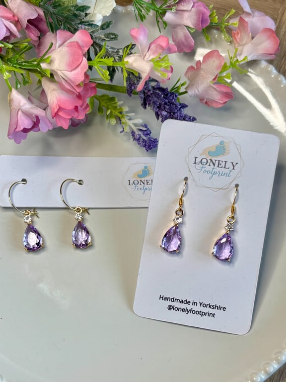 Purple Crystal Earrings, Pendant Earrings, Handmade Jewellery 
