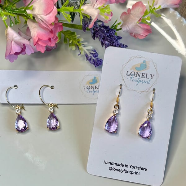 Purple Crystal Earrings, Pendant Earrings, Handmade Jewellery 