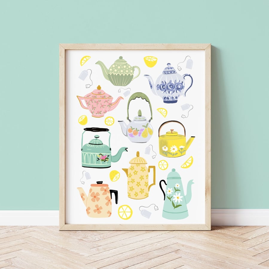 Vintage Teapots Art Print
