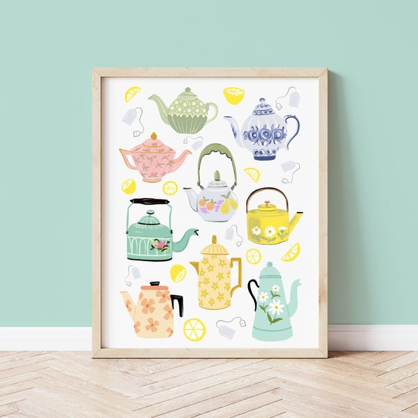 Vintage Teapots Art Print