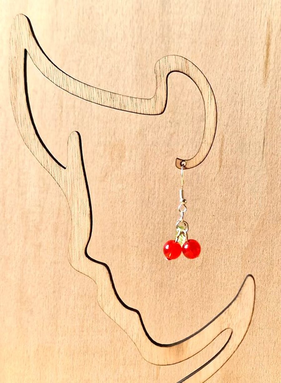 Image of Redcurrant Glass Bead & Silver Drop Earrings - Fruit Novelty Earrings 