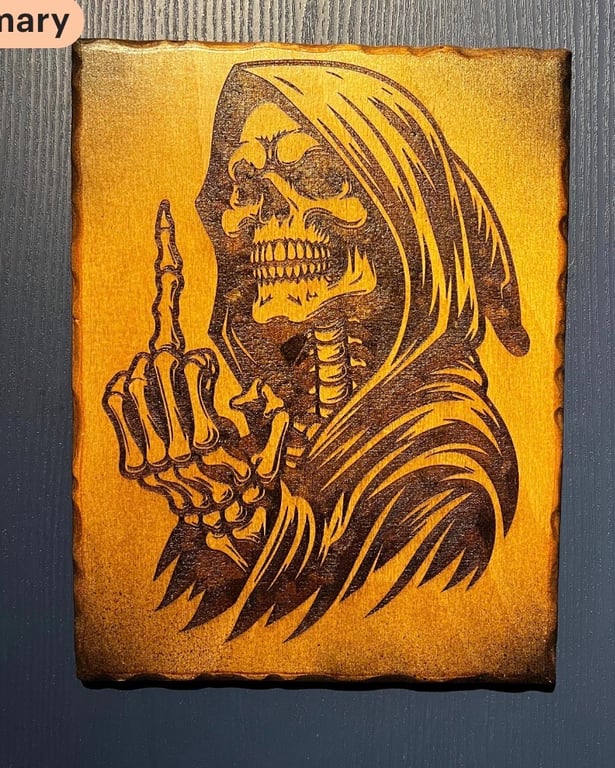 Grim Reaper Wooden Plaque – Gothic Wall Art – Dark Horror Decor – Unique Handmad