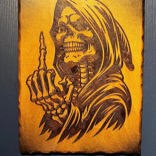 Grim reaper wooden plaque 