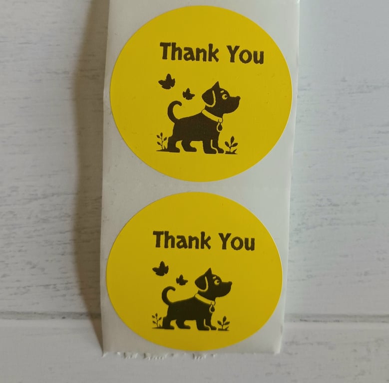 50 'Thank you' Puppy Thermal Printed Stickers (71Y)