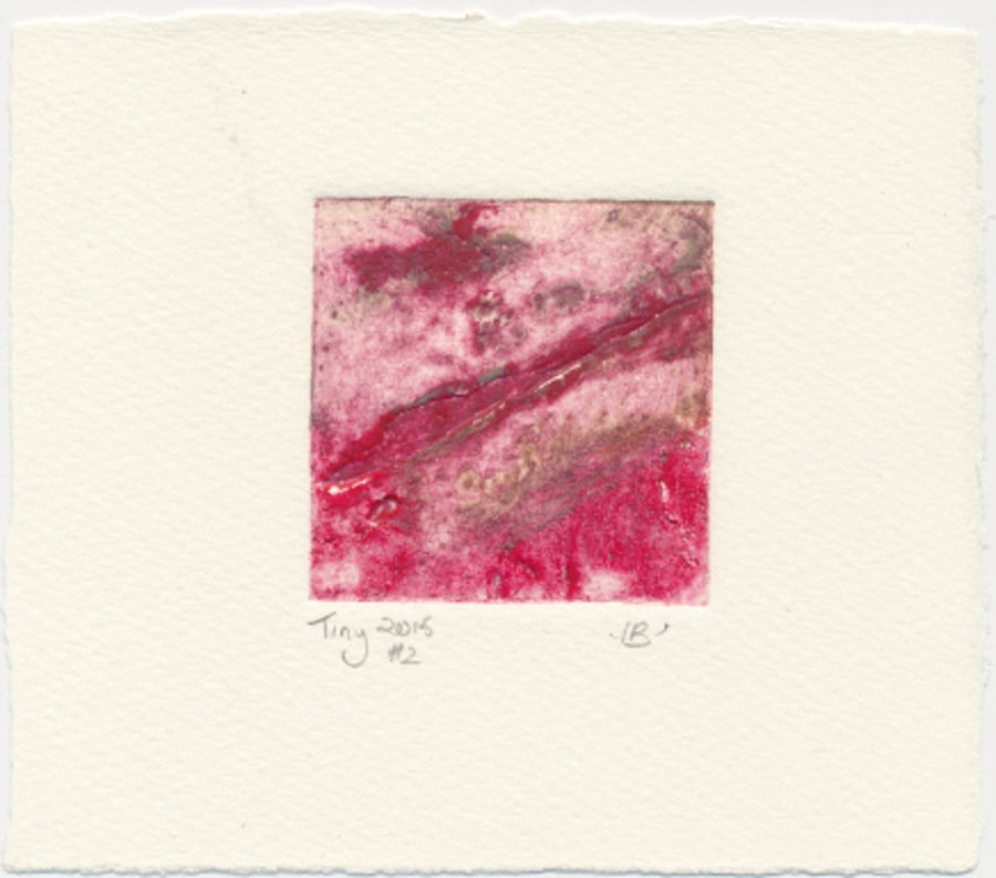 Pink and red tiny collagraph print