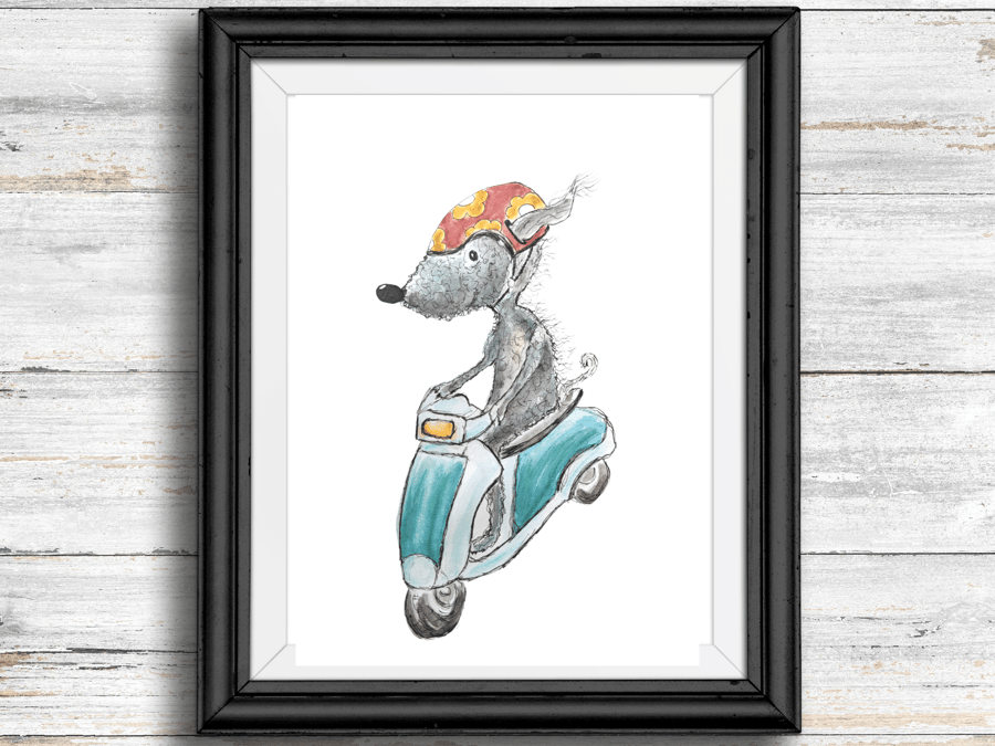 Bedlington Terrier A4 print, quirky illustration for dog lovers, fun art 