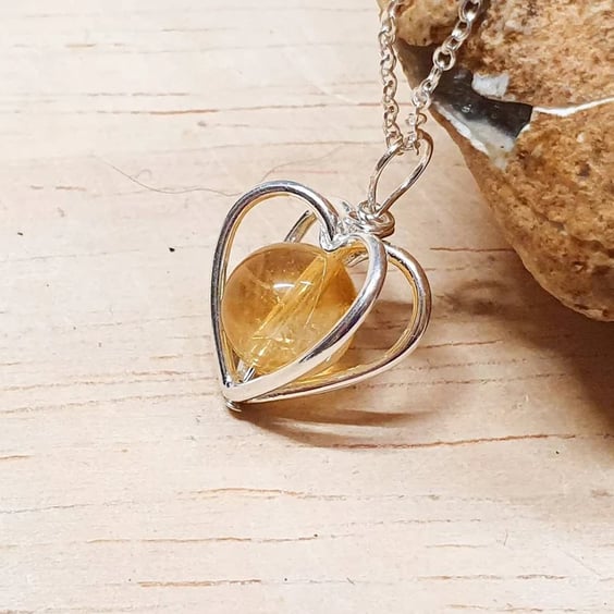 Tiny minimalist heart Citrine pendant necklace. November birthstone