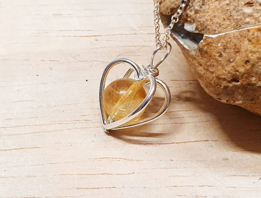 Tiny minimalist heart Citrine pendant necklace. November birthstone