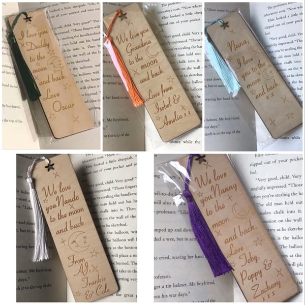 Love you to the moon and back personalised engraved bookmark