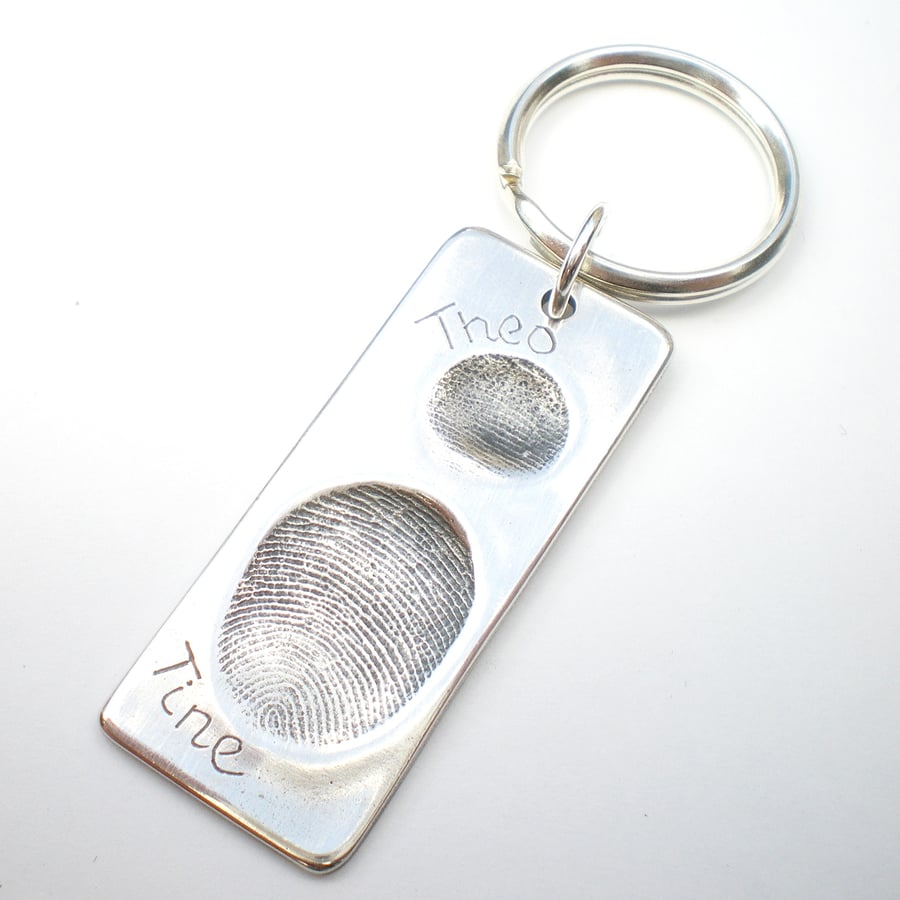 Father's Day Silver Fingerprint Key Ring Two Fingerprints